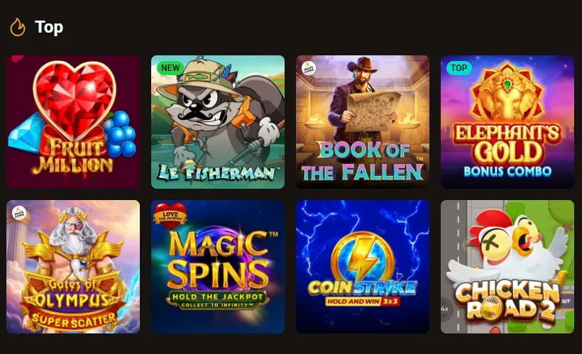 Slot Lair's grid of popular slot machines showcases the casino's selection of games.