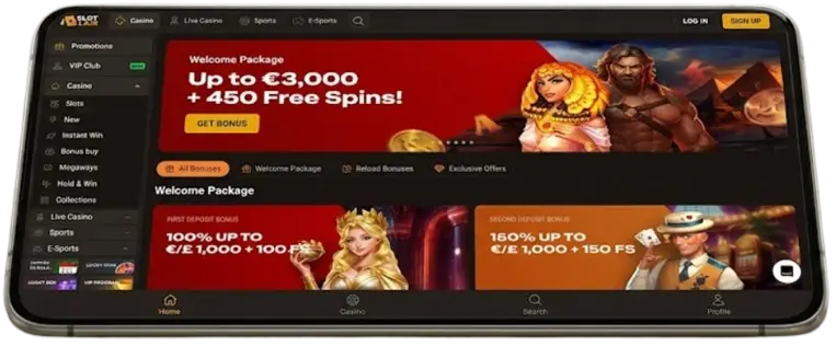 Slot Lair casino welcome bonus on your smartphone screen.