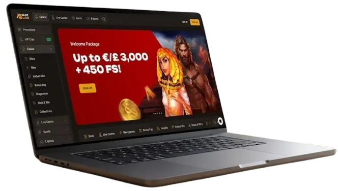 Laptop with SlotLair casino on screen illustrating secure access to UK games and bonuses.