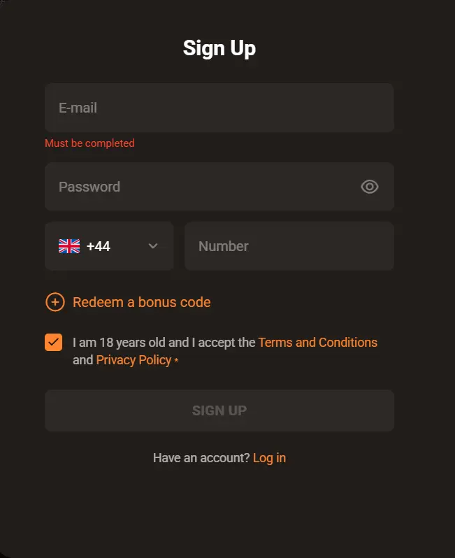 SlotLair sign up form for UK players to create an account and claim welcome bonuses safely.