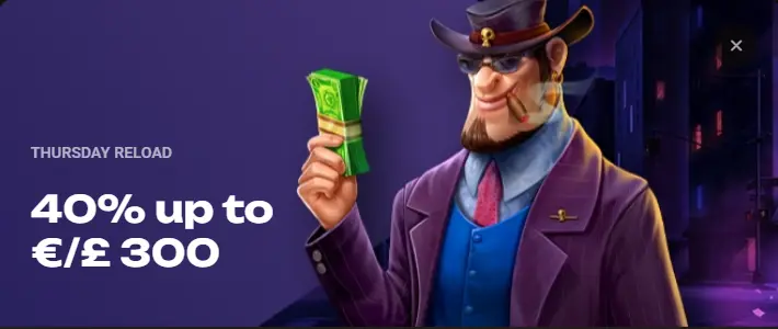 Thursday Reload bonus banner on Slot Lair offering a 40% match to encourage player activity.